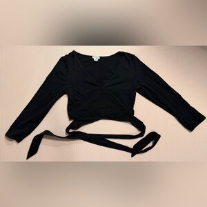 Garage Black Long Sleeve Front Tie Crop Top
